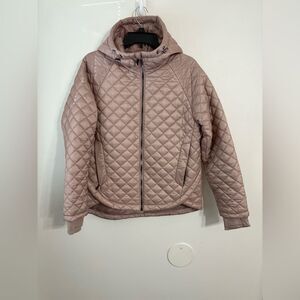 BCBGMAXAZRIA Quilted Pink Hooded Jacket Size Medium Feather Free